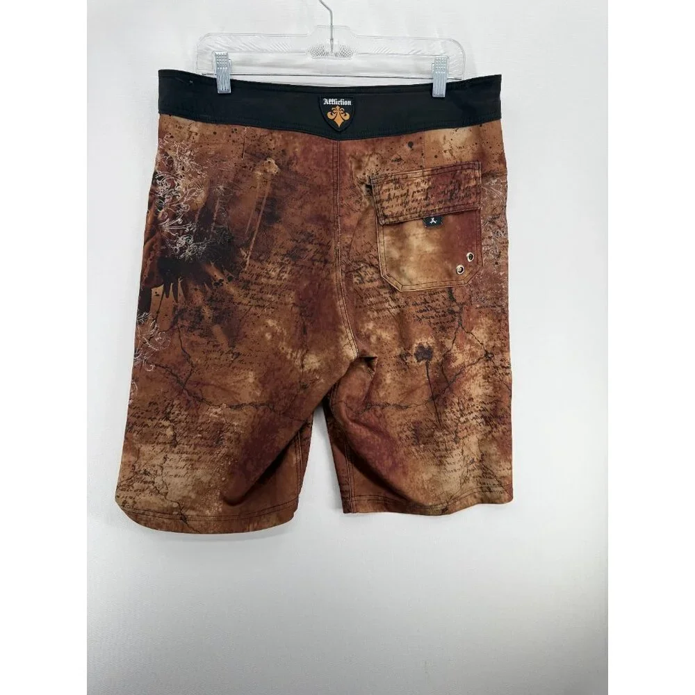 Affliction Board Shorts Mens 36 12" Swim Trunks Graveyard AOP Y2K Grunge - Picture 2 of 7